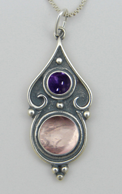 Sterling Silver Romantic Necklace Rose Quartz And Iolite